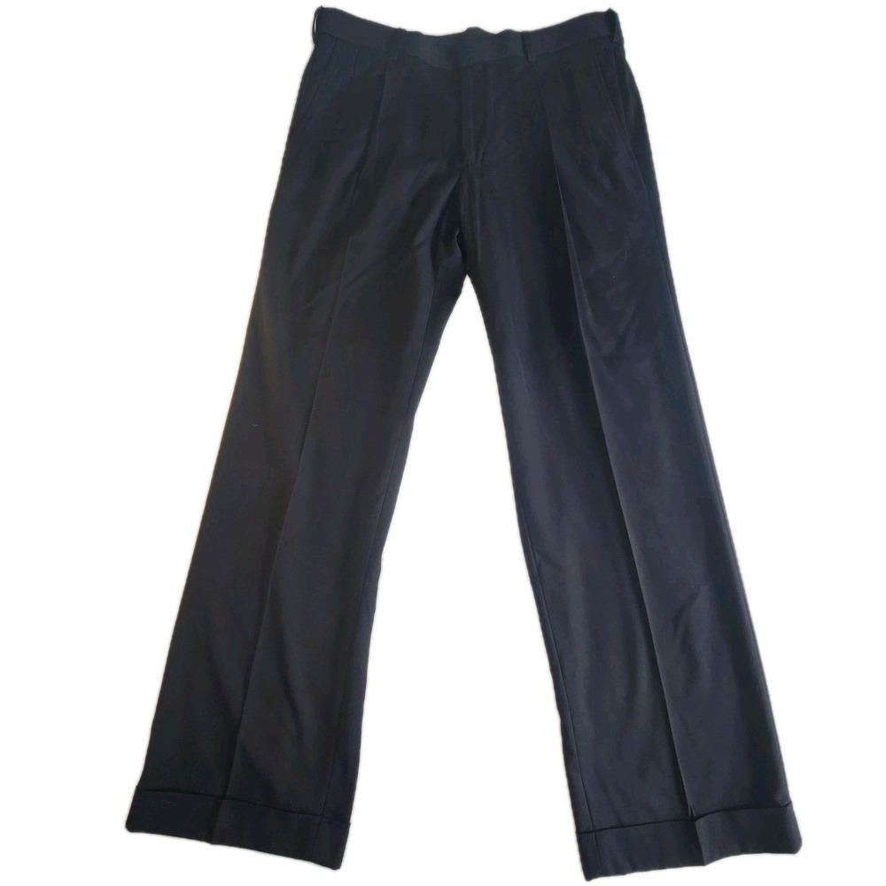 SADDLEBRED Motion Stretch Pants Mens 34x30 Black Pleated Cuffed Dress Slacks NEW